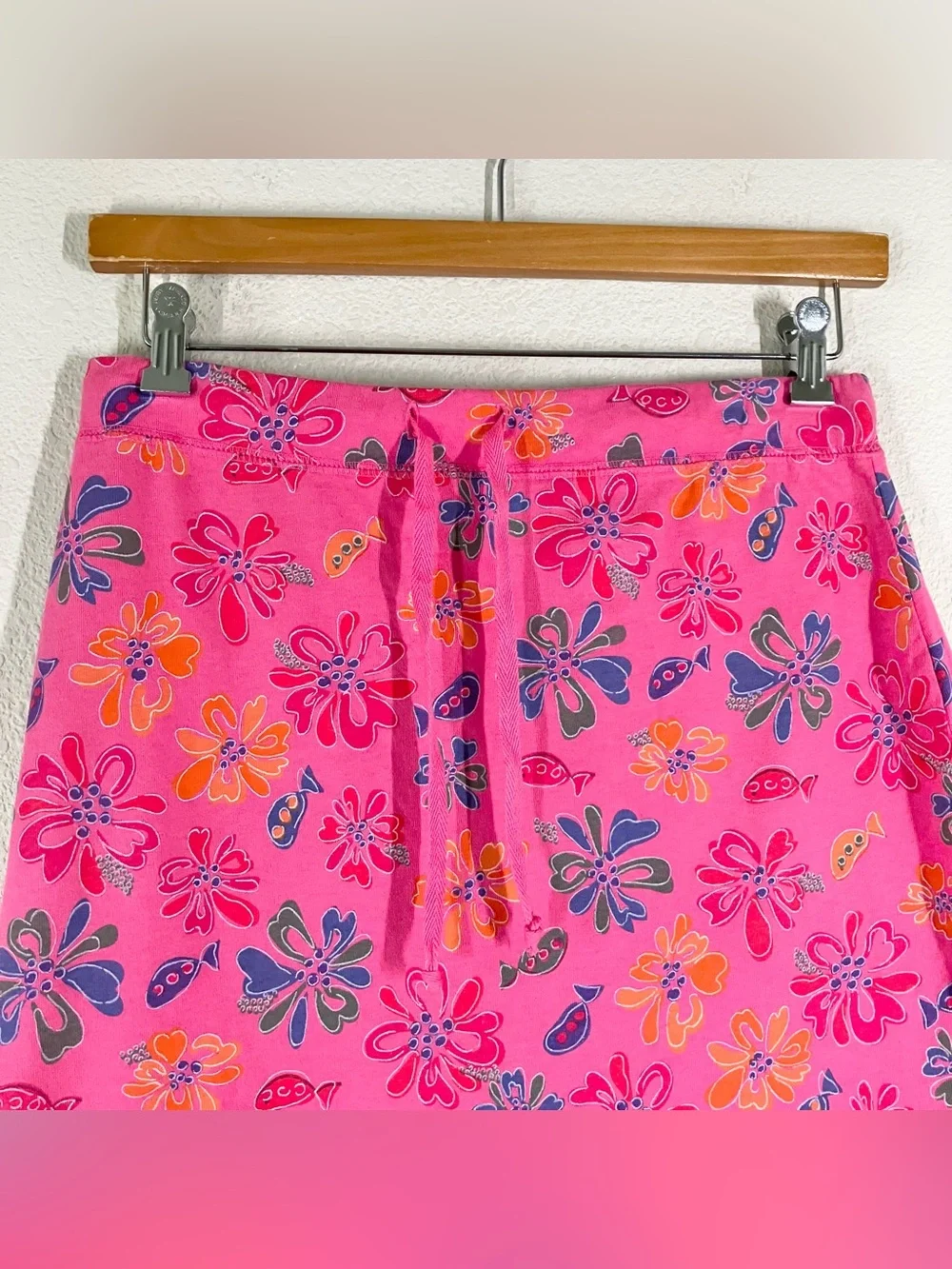 FRESH PRODUCE A-line Midi Skirt M Pull-On Floral Fish Print Beach Resort Summer - Picture 3 of 11